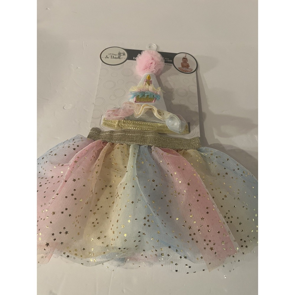 So’ Dorable Baby Girl Birthday Tutu Skirt Party Hat Set 12-18M Pastel Stars 1st